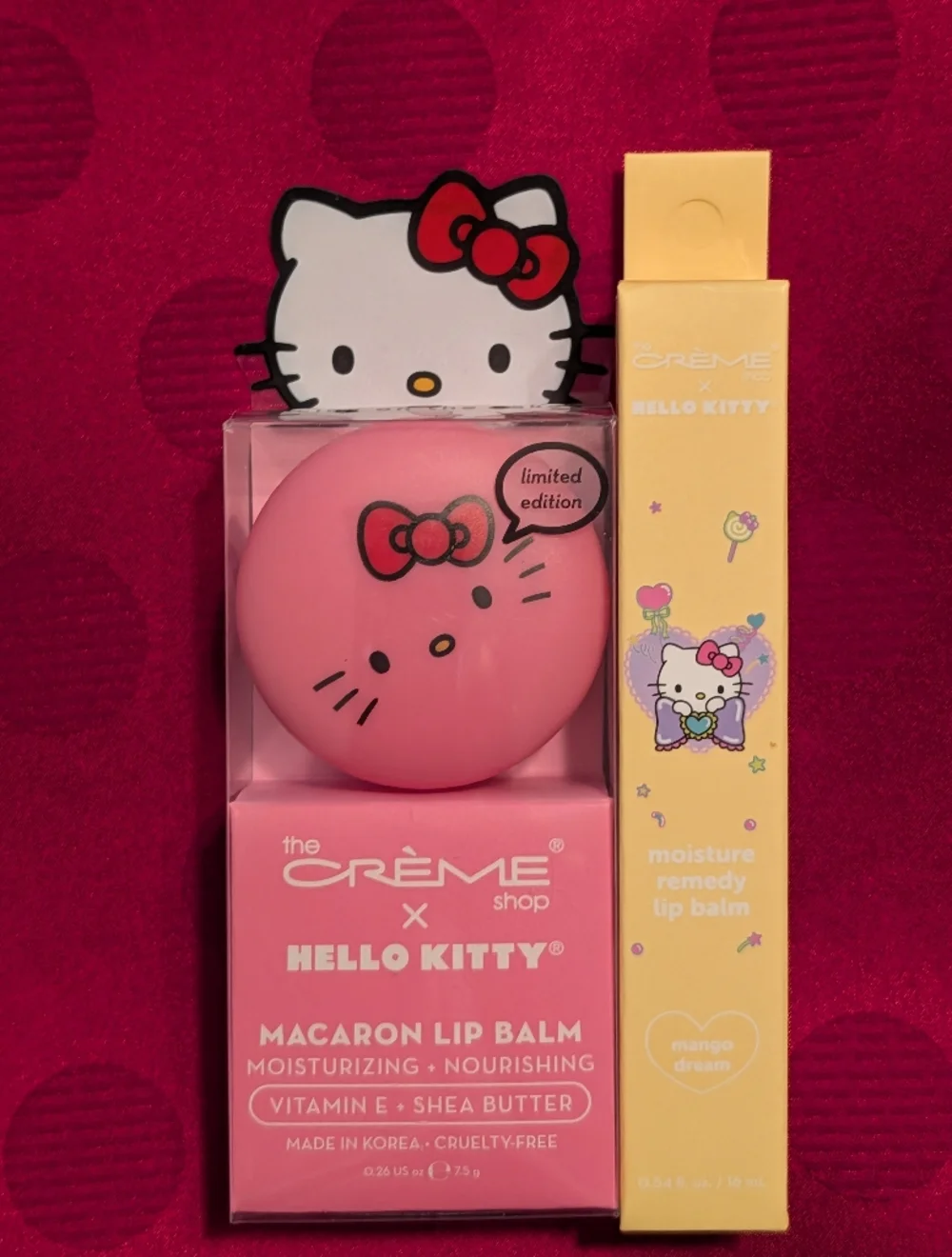 Hello Kitty x The Crème Shop Macaron Lip Balm & Moisture Remedy Lip Balm NIB